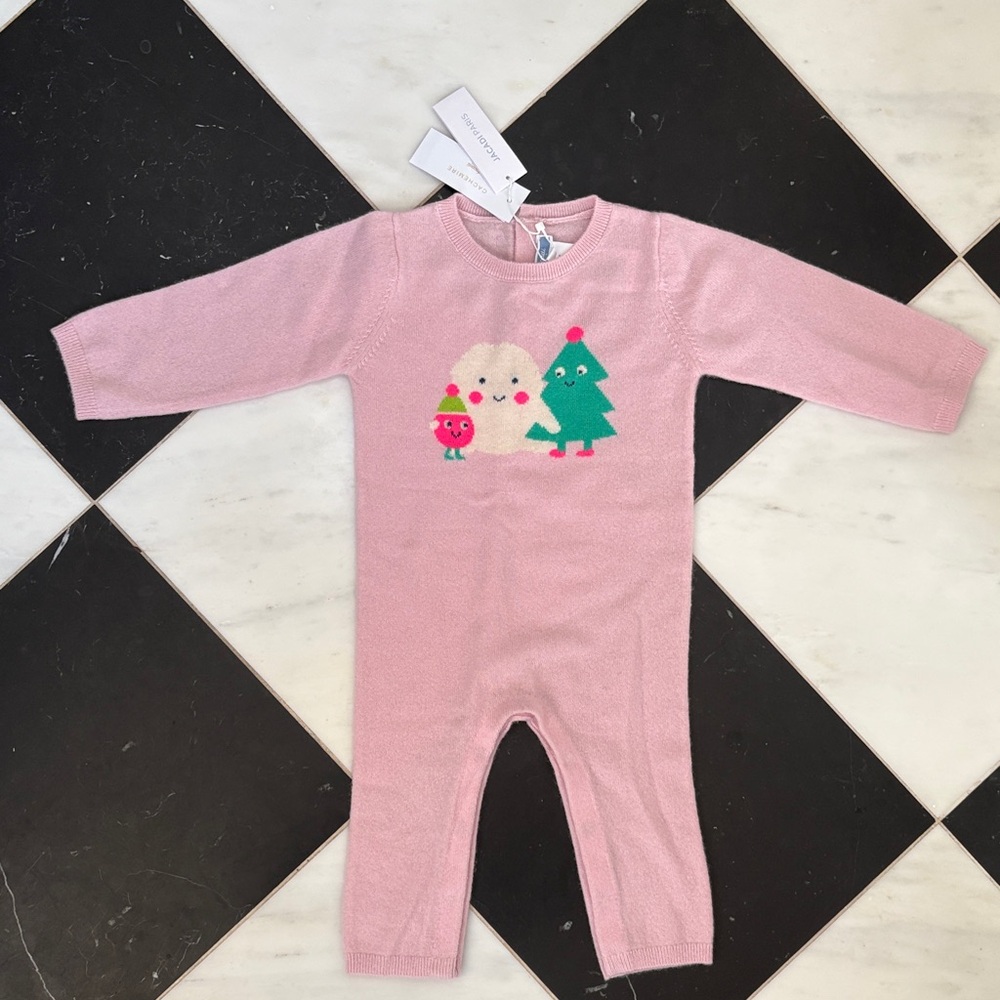 NWT CHRISTMAS Jacadi Pink Cashmere One Piece Holiday